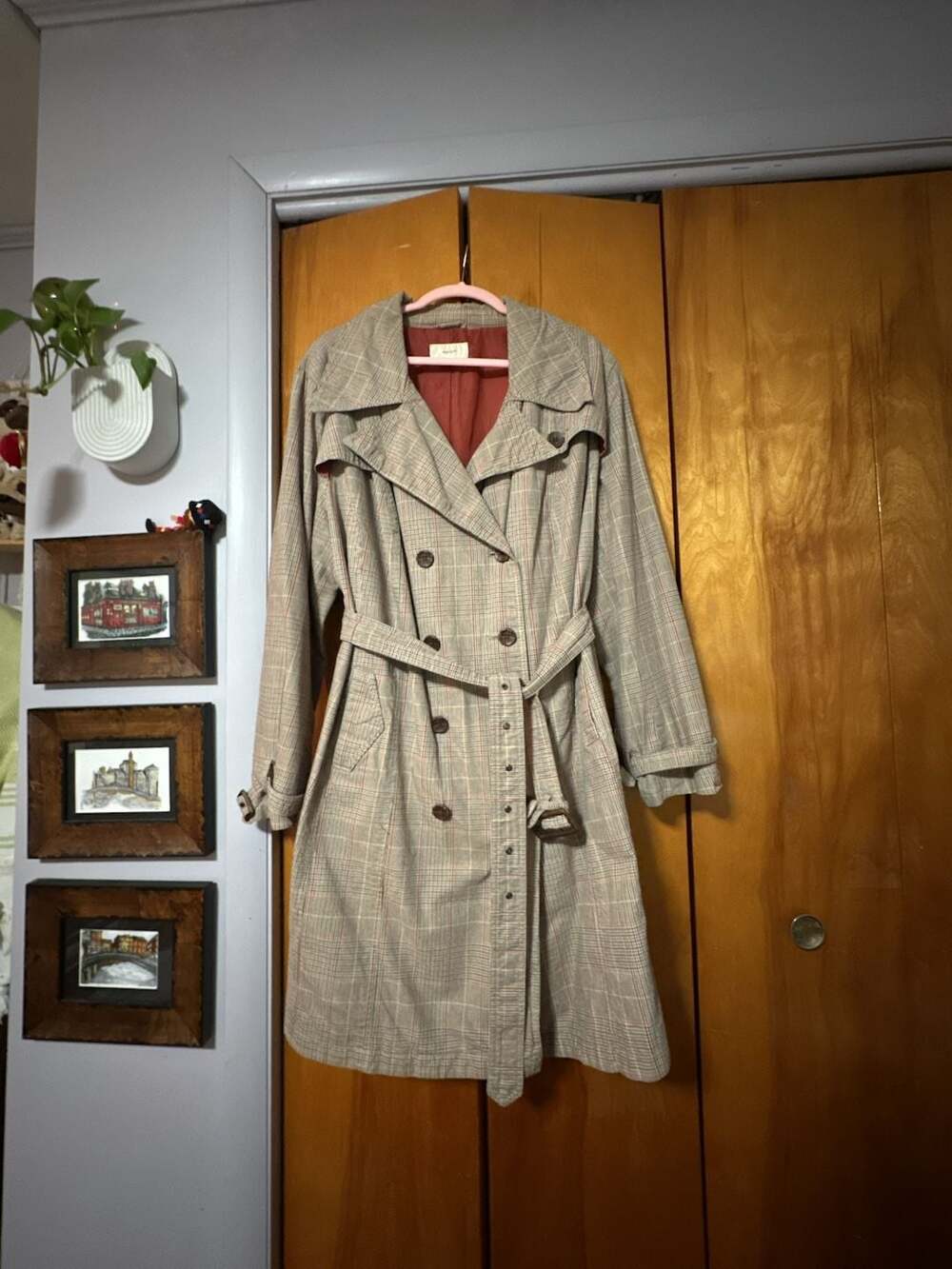 Merona Trench Coat Size 20W/22W Plaid Double Breasted Belted